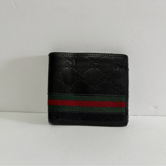 Gucci Black Leather Card Holder with Green and Red Accents